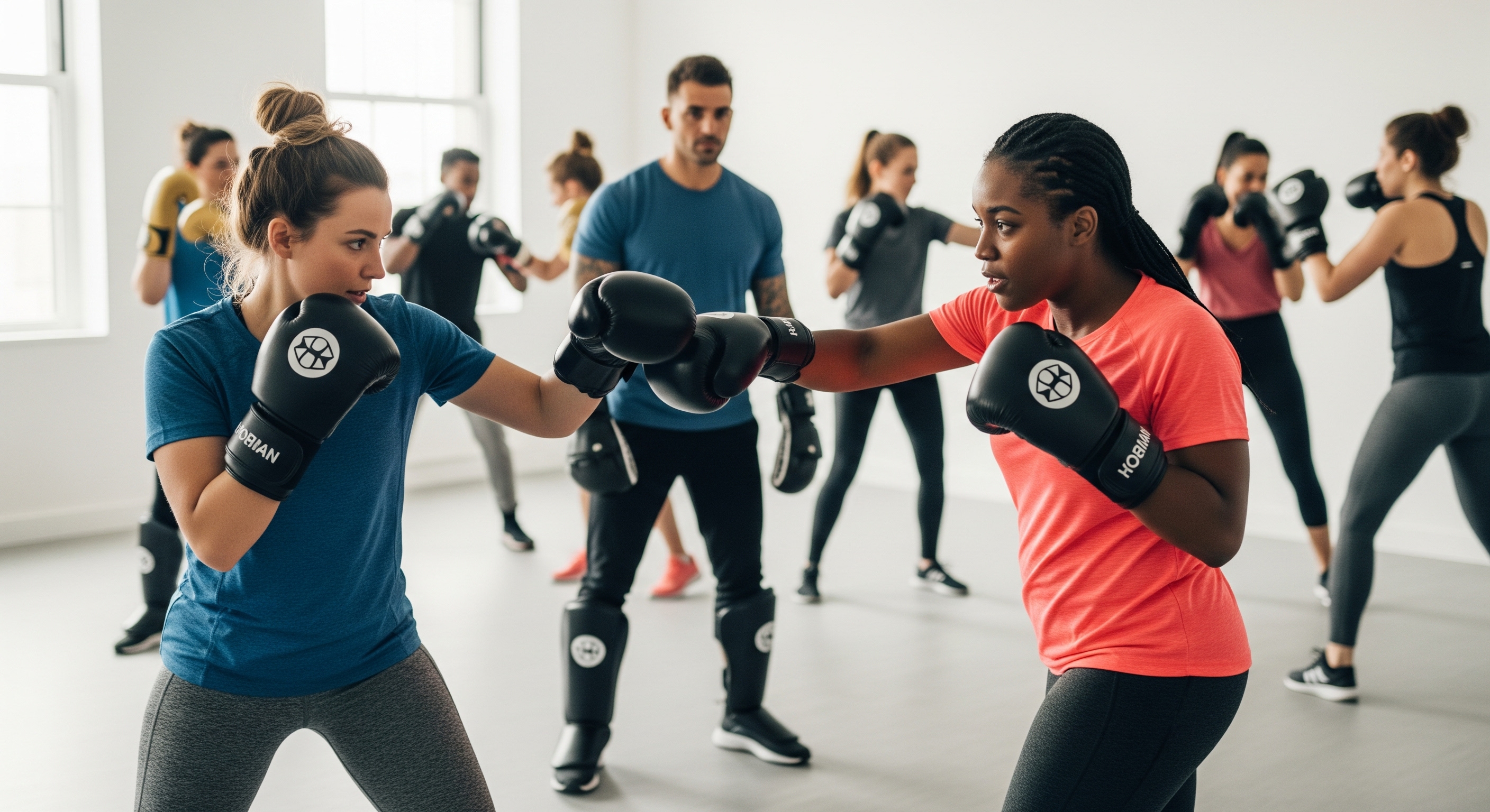 Cours de kick-boxing en groupe avec un entraîneur